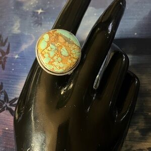 Signed Navajo Sterling Turquoise Ring Size 9
